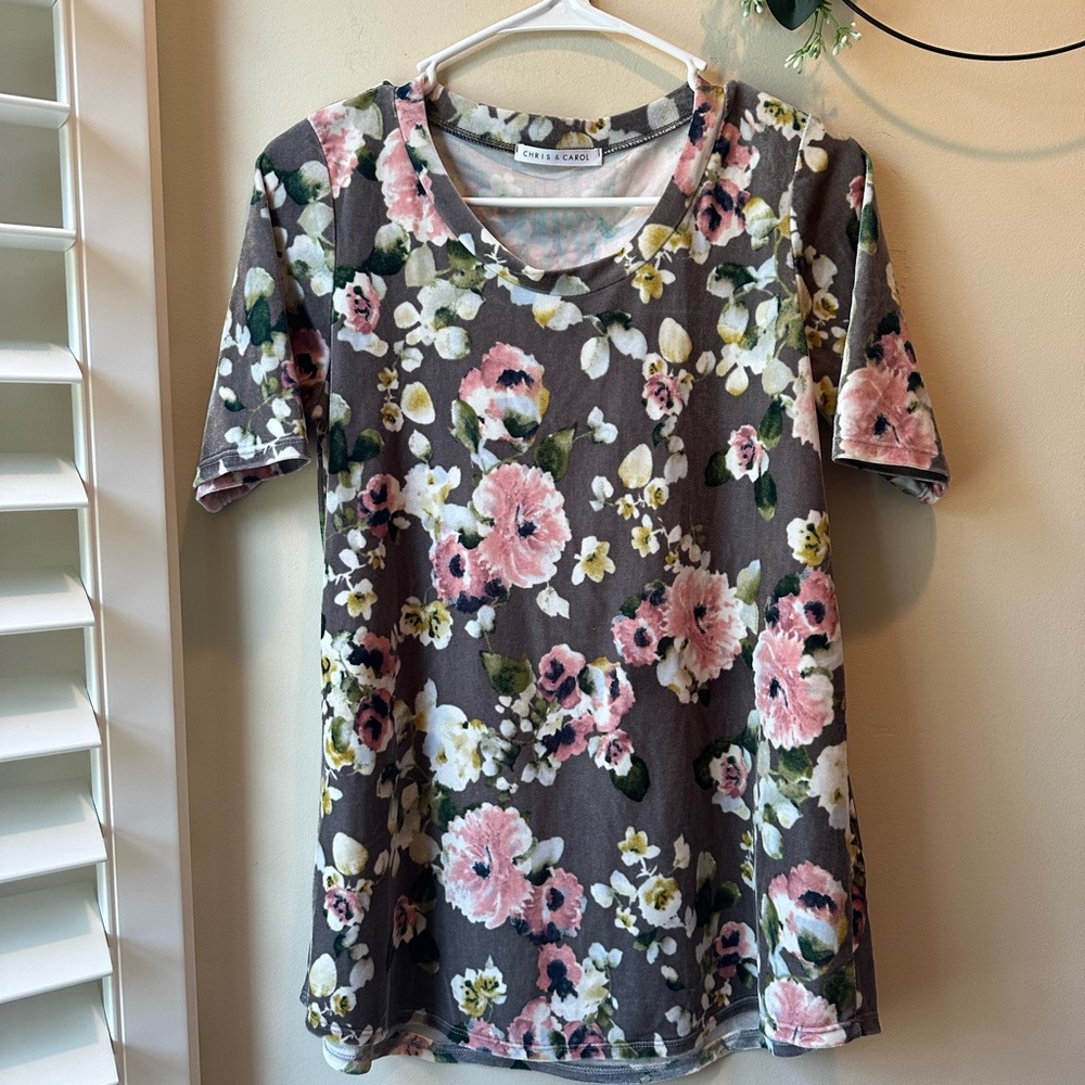 Chris & Carol Pink Floral Short Sleeve Top